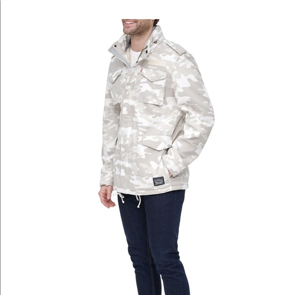 Levis mens Stand Collar Military Jacket white camo